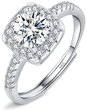 Josfeva Femme Bague Ouverte Argent Fin 925 Plaquée Platine avec Zircon Cubique 5A Carré Blanc, Bague Réglable Bague de Fiançailles Mariage Hypoallergénique pour Femme Fille, Cadeau d'amour