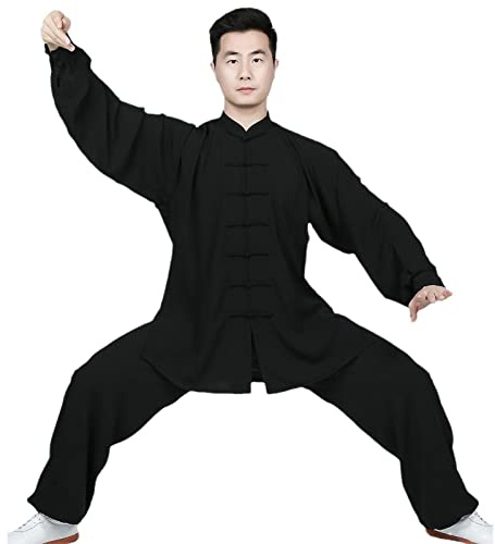 ZEDDG Traditionelle Chinesische Kung fu Anzug Kampfkunst Uniform Damen Herren Tai Chi Wing Chun Kleidung,Black-M