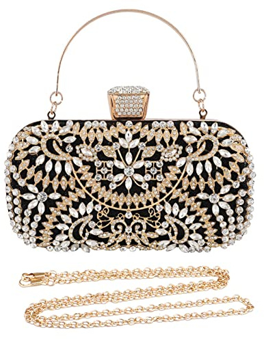 CORIOS Pochettes pour Femme Sac de Soirée Diamond Embrayage Sac en Strass à la Main Sacs Fourre-Tout Sacs à Main D'épaule de Mariée Sac à Bandoulière pour Fête Banquet Mariage Noir