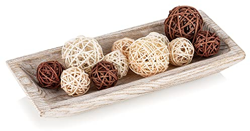 Hanobe Decorative Wood Dough Bowl: Long Wooden Centerpiece Table Decorations Natural Candle Holder Tray Decor Rustic Unfinished Hand Turned Trough Centerpieces for Dining Room Kitchen Fruit Bowls