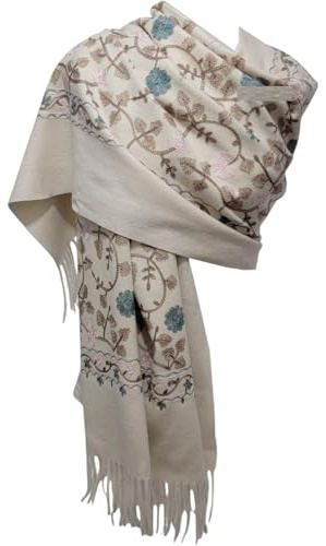 GFM® Broderad kashmirtextur ull pashminasjal - höst-vinter -julklapp (EMBSHL-A), 1-tr-beige, L