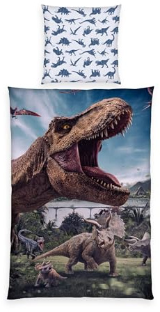 Herding Bettwäsche Jurassic World, Kopfkissenbezug ca. 80 x 80 cm, Bettbezug ca. 135 x 200 cm, Mit Reißverschluss und Wendemotiv, 100% Baumwolle/Renforcé