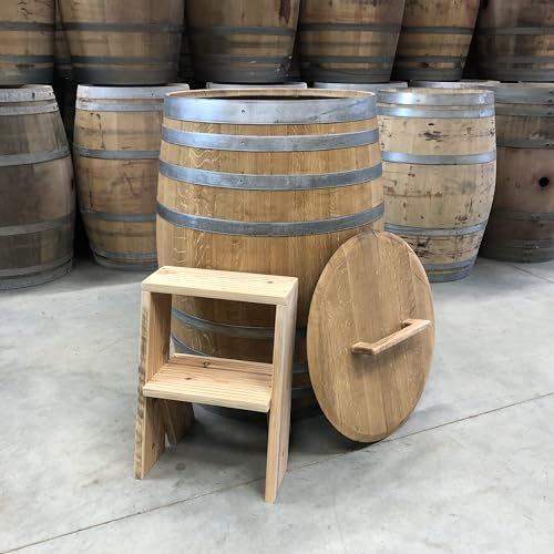 Fass-Schmiede Premium-Holzfass für Eisbaden 300 Liter – Ideal für Regeneration und Wellness – Hochwertiges Tauchfass aus nachhaltigem Holz, originales Weinfass (mit Treppe, geölt)