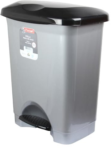 Jolie Max Large Pedal Bin with Inner Bucket. (50L) Kitchen Foot Operate Pedal Waste Bin. Recycling Dustbin. (Silver & Black Lid)