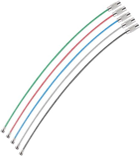 webbomb® 5 anelli portachiavi in fune metallica, 1,5 x 150 mm, in acciaio inox, con rivestimento in PVC e chiusura a vite, multifunzione, portachiavi, organizer per chiavi (colorato)