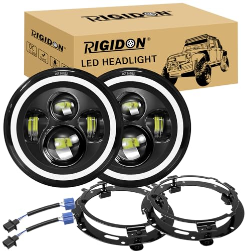 RIGIDON 2x 7 Zoll Runde Scheinwerfer Mit Rundring Halterung, 50W 5000LM 3000K+6000K 4 Modi Fahrscheinwerfer Feuer Kreuz DRL HI LO Strahler offroad beleuchtung für Auto Wrangler JK TJ LJ CJ Humm-er JP
