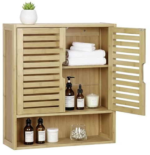 Miroytengo Mueble Auxiliar 2 Puertas Sicela Marrón, Fabricado en Bambú, Moderno y Práctico, para Cualquier Estancia, 52x59x20cm