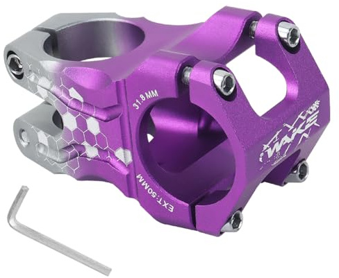 CYSKY Attacco Manubrio MTB 31,8 50mm Attacco per Bici Intaglio di Precisione CNC Attacco Manubrio Corto per Bici da Strada, Bici da Montagna, BMX, Bici da Discesa (Viola & Titanio)