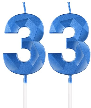 Royal Blue 33th Birthday Candles, 3D Number 33 Candle for Cake, Women Men 33th Birthday Decorations,Sapphire Candle Topper Blue Cake Decorations for Birthday Party Wedding Anniversary Supplies