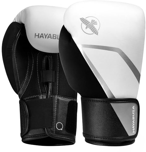 Hayabusa Guantes de boxeo E1 para hombres y mujeres, blanco/plateado, 14 onzas