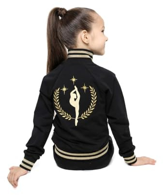 WILDWINS Sports suit for girls, set of jacket with a zipper and trousers, gymnastics, acrobatics, ballet dancing (DE/NL/SE/PL, Numerisch, 122, Regular, Black)