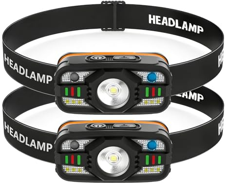 Linterna frontal LED recargable, 900 lúmenes, sensor superbrillante, linterna frontal con luz roja, 11 modos de luz, IPX5, resistente al agua, perfecta para correr, acampar, pescar (2 unidades)