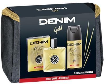 Denim - Present till män, After Shave Aftershave 100 ml och Deodorant Spray 150 ml, Doftguld, med kosmetikfodral för män