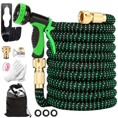 BBWELL Flexibler gartenschlauch 15m/50 ft,Flexible Expandable,3/4 Zoll und 1/2 Zoll Adapter,2500D-Gewebe Flexible Water Hose with 10 Modes Water Spray Gun for Garden Watering,Car Wash