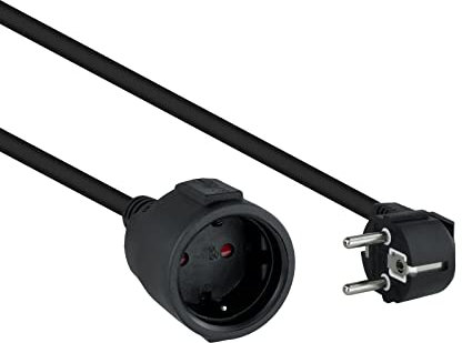 Cable alargador Schuko Negro, 3 Metros, con protección contra sobrecalentamiento, Ideal para Ampliar Conexiones eléctricas en el hogar.