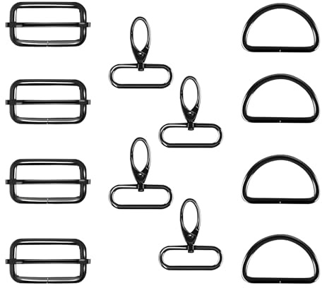 JKITNHJOT 12 Stück Taschenzubehör zum Nähen, 40mm D Ringen, Karabinerhaken mit Drehgelenk und Leiterschnallen, Metall-Set für DIY Handtaschen, Hundegeschirr, Schlüsselanhänger und Schultergurt