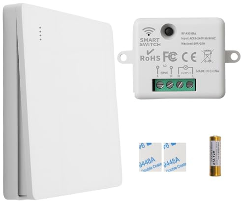 Interruttore Luce Senza Fili 433Mhz Rimovibile Interruttore Wireless Con Trasmettitore Radio Controllo Remoto Fino a 30-200 m Per il Controllo Remoto di luci, Motori e Elettrodomestici
