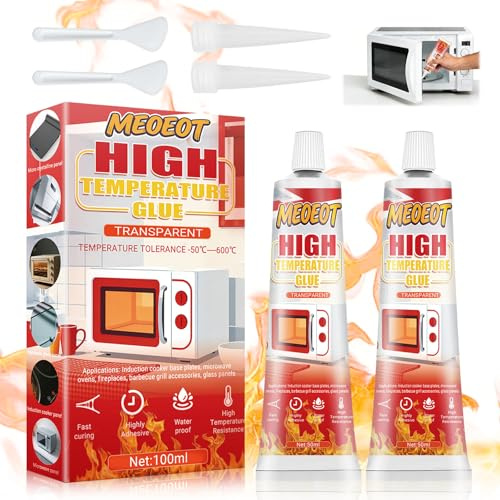 Meoeot 100ml Hochtemperaturkleber, Transparenter Hochtemperatur Klebstoff, Hitzebeständiger Kleber, Hitzebeständig über 600°C, Ideal für Haushalt, Backöfen Glas, Elektroherde, Herdplatten, Kamine