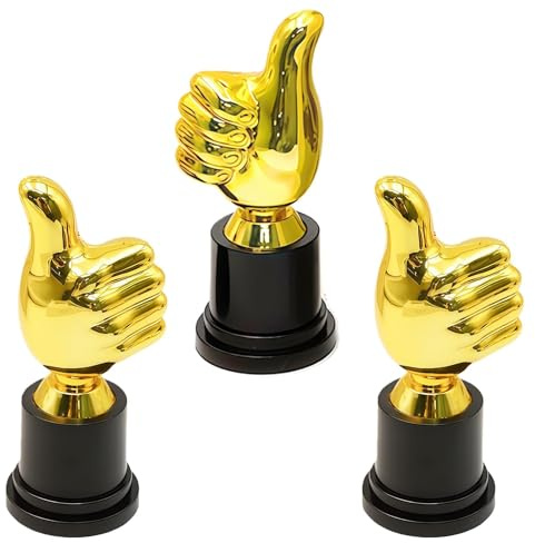 3 Pcs Awards Trophies Golden Thumbs Up, Gold Small Trophy Cup 5.12 Inch for Celebrations, Winners Quiz Mini Trophies for Football Trophy, Mini Trophys Or Awards Small Trophys to Party Rewards Sports
