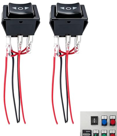 2 Piezas Interruptor Inversor Polaridad, Interruptor Basculante 6 Pines 3 Posiciones con Cable, Interruptor Latching ON-OFF-ON 10A 12V para Motor DC, Conmutador Negro KCD4 Coche Barco y Automatización