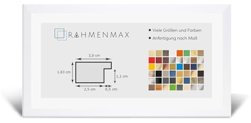 RahmenMax Morena Holz Werkstoff Bilderrahmen 20 x 70 cm modernes sehr eckiges Profil 70 x 20 cm Grosse Farbauswahl jetzt: Weiß Hochglanz mit Kunstglas klar 1 mm