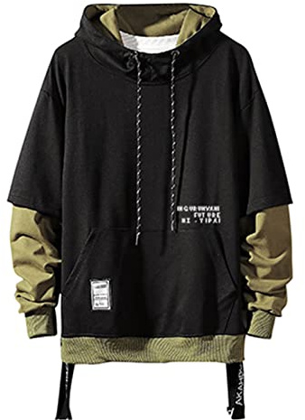 GURUNVANI Felpa Patchwork con Cappuccio da Uomo, Colori a Contrasto