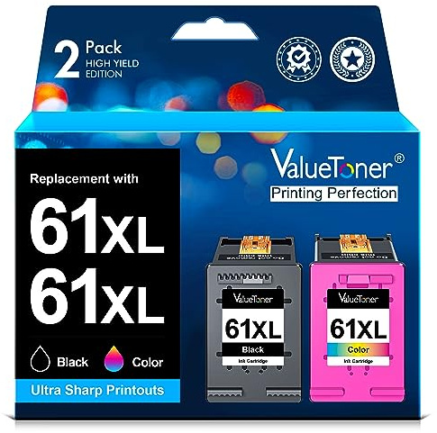 Valuetoner 61XL Ink Cartridges Replacement for HP 61 Ink Cartridge Combo Pack 61XL Works with HP Envy 4500 4502 5530 Deskjet 2540 3510 OfficeJet 4630 Printer (1 Black, 1 Tri-Color, 2-Pack)