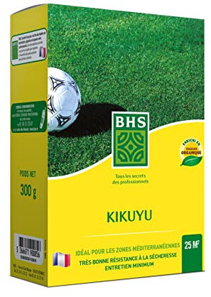 BHS Kikuyu - Gazon Zones Méditerranéennes - 300g - 25 m² - Résistant aux Fortes Chaleurs - Bonne Résistance aux Piétinements KIK300