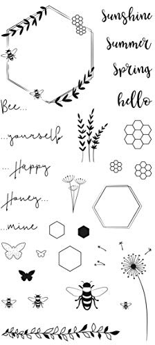 Rayher 50240000 Clear Stamps Bienensommer, Bogen 97 x 205 mm, 28 Motive, klar, transparent, durchsichtig, Stempel Sommer, Silikonstempel