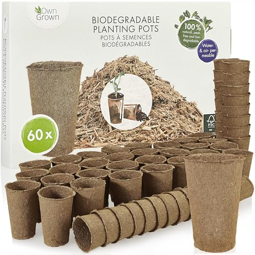 OwnGrown Pots de Culture Biodegradable carrés: kit 120x Pot de semis de Fleur et Plante en Fibres de Bois biodégradables pour Jardin, bac, Serre ou Potager - sans Tourbe, sans repiquage - Qualité