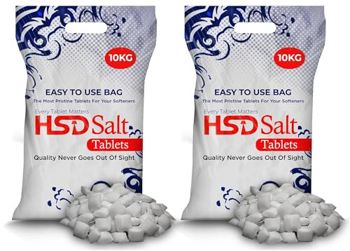 HSD Salt Tablets 10Kg Bags Best For Laundry Kitchen Dish Washing | Compatible to All Water Softner Machines | Food Grade 100% Genuine British Salt Tablet Of Premium Quality (2 Bags)