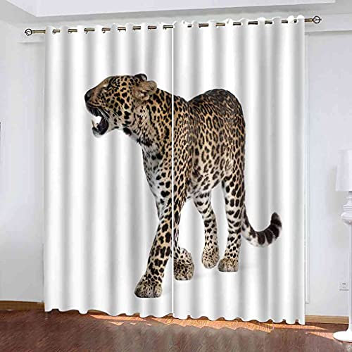 NPBSHZ Verdunkelungsvorhänge Wohnzimmer 3D Gedruckt Tier Leopard mit Ösen Blickdicht Vorhang Schlafzimmer Wärmeisolierender Schallschutz 2 Flächenvorhang 264x214cm (B x H)