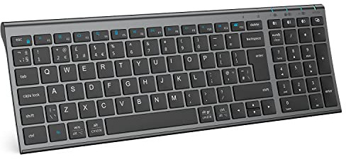 iClever Wireless Keyboard, Bluetooth Keyboard Stable Connection to Multi Devices Rechargeable Slim for Mac, iPad, Android, Windows, QWERTY UK Layout -Black