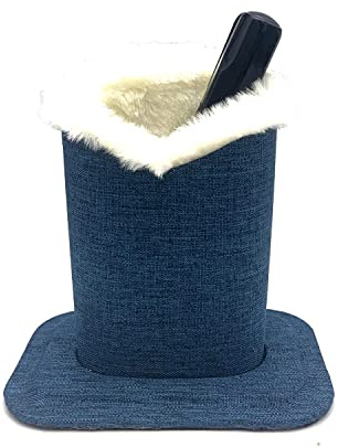 Spacmirrors Eyeglasses Holder with PU Leather, Protective Stand Case for Home Office, Black PU & Flax Blue (Polyester, Soft Plush Lining)