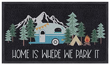 comfoyar Fußmatte Camper Türmatte, Home is Where We Park It Camping Schmutzfangmatte, rutschfest Waschbar Wohnwagen Fußmatte Aussen Innen & Außen 40 X 60 cm