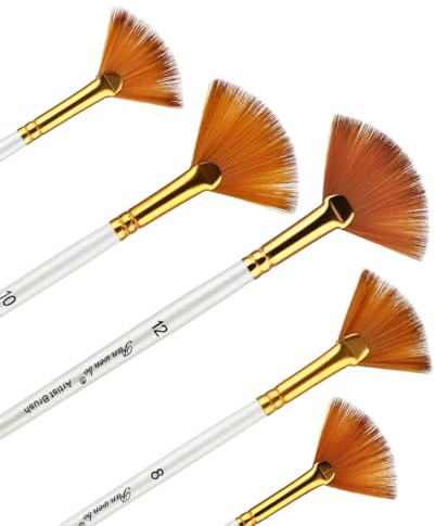 Juego de 5 Pinceles en Abanico Con Mangos Largos de Madera Para Pintura Acrílica, al Óleo y Acuarela - Nailon Antidesprendimiento