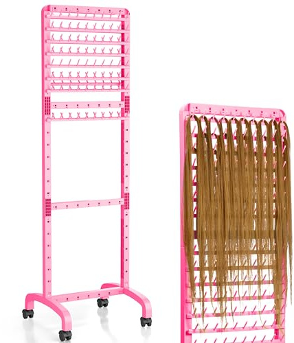 Yumkfoi Adjustable Braiding Rack with 160 Pegs, 2-sided Braid Rack for Braiders, Movable Hair Racks with Wheels, Hair Extension Holder for Braiders and Hairstylists