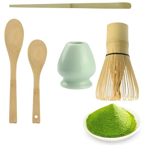 Matcha Tea Set Matcha Green Tea Whisk Set Matcha Ceremony Accessory Including Ceramic Tea Whisk Holder, Bamboo Whisk, Tea Spoon, Matcha Stirrer for Tea Ceremony Tea Drinking