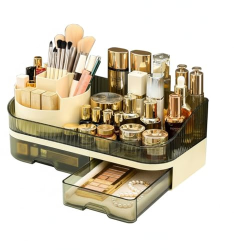 Tidyladyo Makeup Organizer with Dual Drawers - Large Capacity Countertop Cosmetic Storage for Skincare Vanity Bathroom