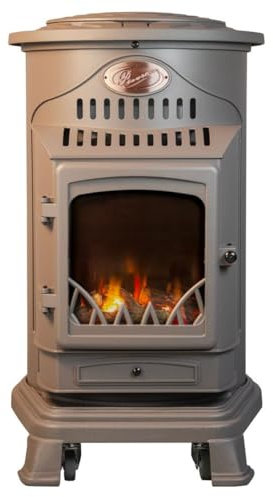 UNIVERSAL - Poêle à gaz Provence 3,4 KW Marron Effet poêle à bois Fonte véritable Chauffage d'appoint au gaz