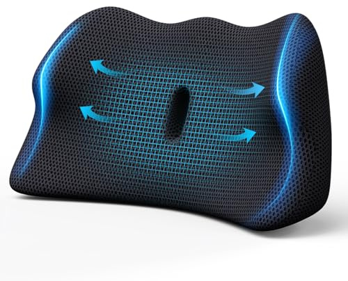 Benazcap Lumbar Support Cushion - Back Support Cushion for Pain Relief, Office Chair Cushion, Coccyx Cushion with Ergonomic Design, Seat Cushions for Car, Gaming, Living Room Chairs, Black