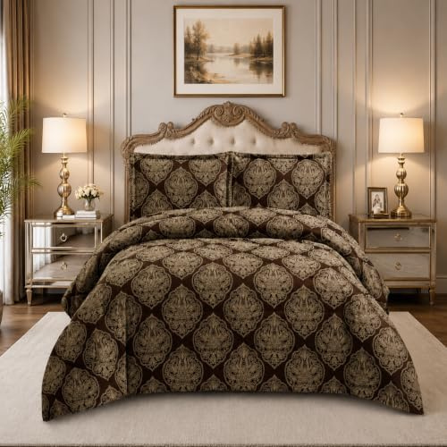 Textile Home Home Décor brown jacquard bedspread king size quilted bedding coffee tone luxury 3 piece embossed soft coverlet elegant bedroom set