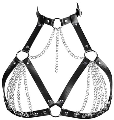 QingWing Harnais Cuir pour Femme Punk Chaine de Corps, Réglable Harnais Cuir pour Femme Punk Chaine de Corps Gothique Sexy pour Tenue Rave, Choker Sexe, Lingerie Festival, Festival Rave