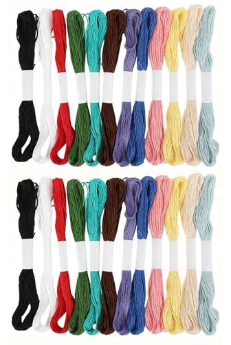24 stycken broderigarn med 12 färger, 6 trådar, broderad wist, tråd, 8 m stickad tråd, Sashiko-broderitråd för Sashiko-broderi, korsstygn, broderibilder, armband, för pyssel