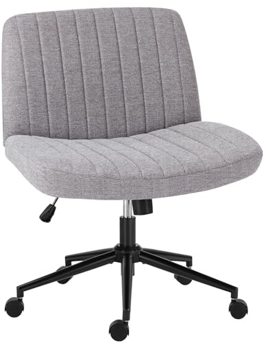 OLIXIS Criss Cross Chair with Wheels Wide Cross Legged Office Desk Vanity Chair Comfy Fabric Armless Adjustable Swivel for Home Computer Task Gray