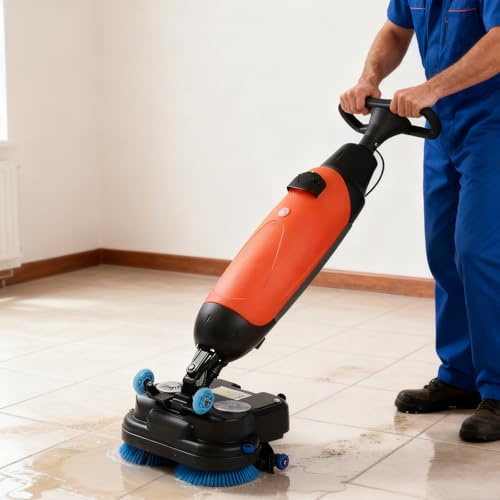 Limpiadora de pisos con cepillo giratorio de 360°, fregadora de pisos comercial de 43 cm con operador a pie, pulidora, cepillos dobles, almohadillas y impulsores dobles, 12916 pies cuadrados/h Red