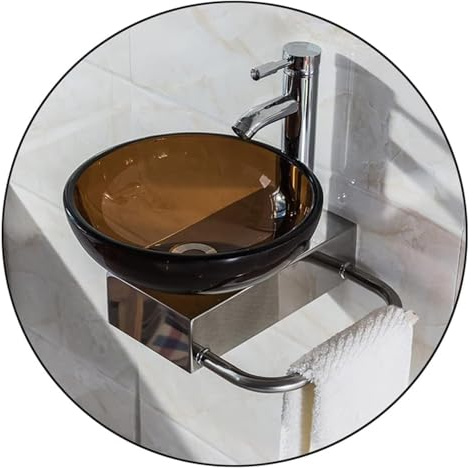 Tempered Glass Vessel Sink, Wall Mounted Artistic Washbasin for Small Bathroom, Stylish Design for Modern Interiors