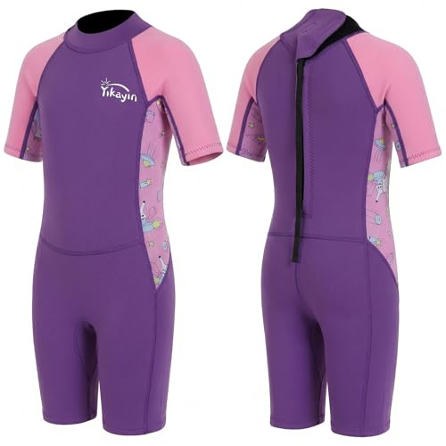 Yikayin Barn våtdräkt shorts, 2,5 mm kort våtdräkt för pojkar flickor, neopren termisk UV-baddräkt med dragkedja på baksidan för simning lektioner dykning surfing snorkling