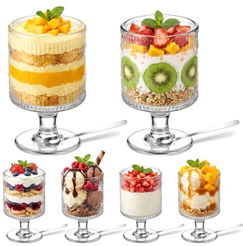 TranRantic Dessertgläser 180ml, 6er Set Eisbecher mit 6 Edelstahl Löffeln