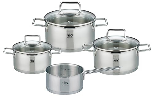 ELO Topfset 4-teilig Smart Steam, Edelstahl 18/10, integriertes Öl-Dosiersystem (Oil Optimizer), Volumenskala, stoßfeste Glasdeckel
